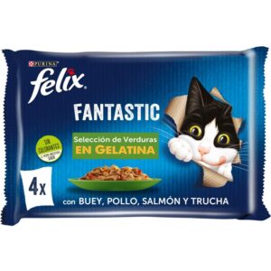 Felix Fantastic Pack Selección con Verduras en Gelatina para Gatos 4x85gr - Imagen 1